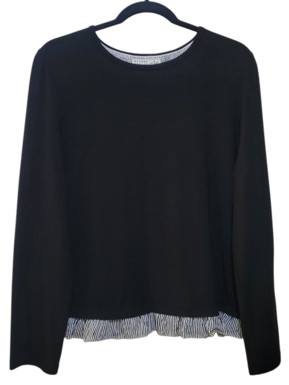 Kate Spade Broome Street Black Mixed Media Top Striped Ruffle Hem Large Coquette